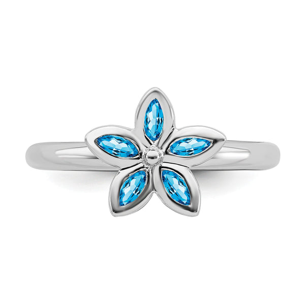 Sterling Silver Stackable Expressions Blue Topaz Flower Ring