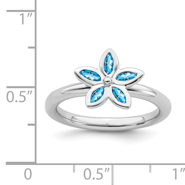 Sterling Silver Stackable Expressions Blue Topaz Flower Ring