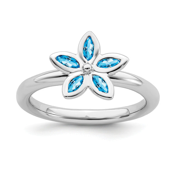 Sterling Silver Stackable Expressions Blue Topaz Flower Ring