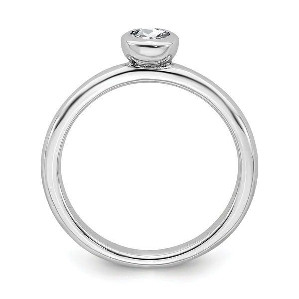4MM Round White Topaz Stackable Birthstone Ring in Sterling Silver; Size 7