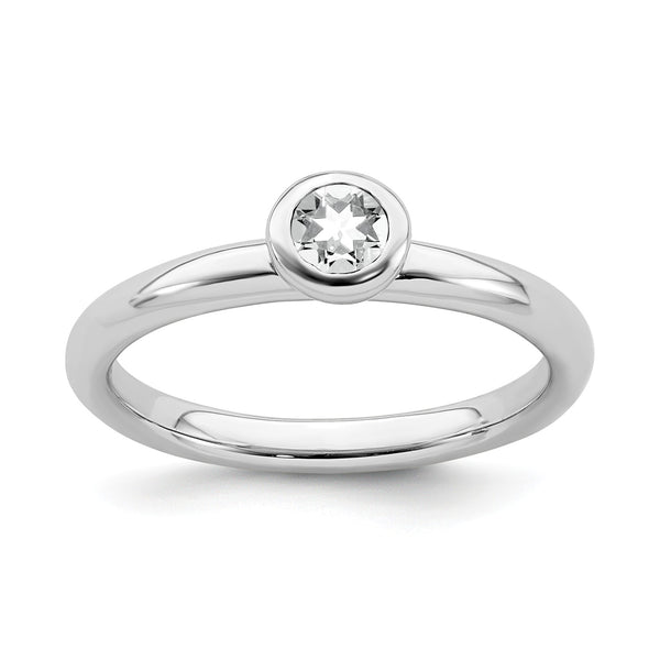 4MM Round White Topaz Stackable Birthstone Ring in Sterling Silver; Size 7