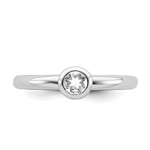 Sterling Silver Stackable Expressions Low 4mm Round White Topaz Ring