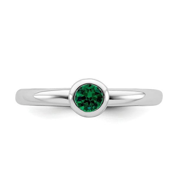 Created Emerald and Sterling Silver Ring; Size 6