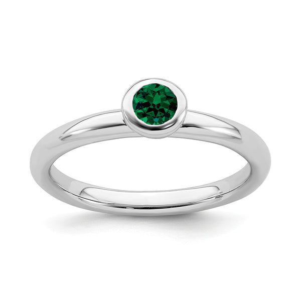 Created Emerald and Sterling Silver Ring; Size 6