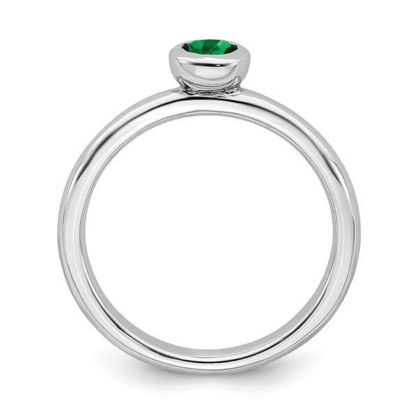 Created Emerald and Sterling Silver Ring; Size 6