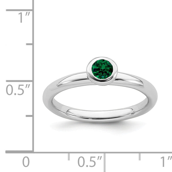 Created Emerald and Sterling Silver Ring; Size 6