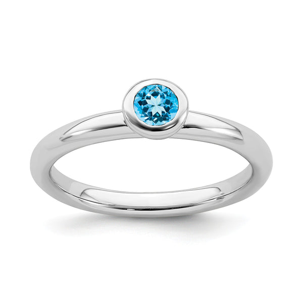 Sterling Silver Stackable Expressions Low 4mm Round Blue Topaz Ring
