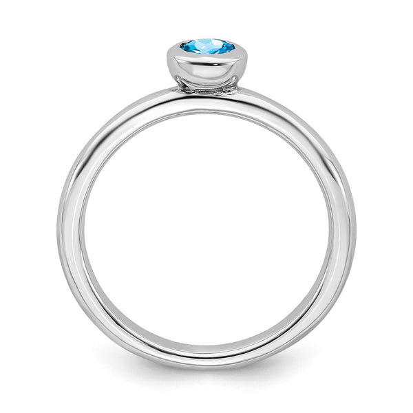 Sterling Silver Stackable Expressions Low 4mm Round Blue Topaz Ring