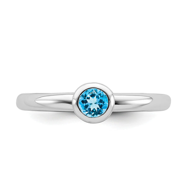 Sterling Silver Stackable Expressions Low 4mm Round Blue Topaz Ring