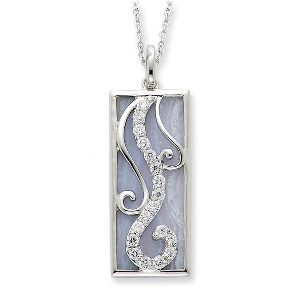 Sterling Silver Blue Lace Agate & CZ Living Water 18in Necklace