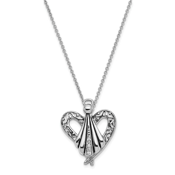 Sterling Silver CZ Antiqued Angel of Friendship 18in Necklace
