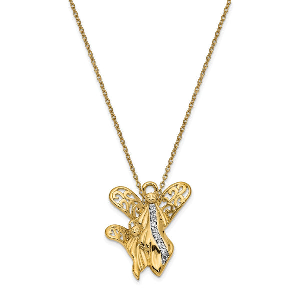 Sterling Silver & Gold-plated CZ Angel of Motherhood 18IN Pendant