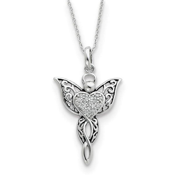 Sterling Silver CZ Antiqued Angel of Blessing 18in Necklace