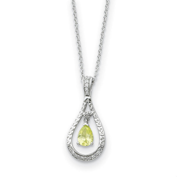 Sterling Silver Aug. CZ Stone Never Forget Tear 18in Birthstone Necklace