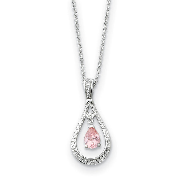 Sterling Silver Oct. CZ Stone Never Forget Tear 18in Birthstone Necklace