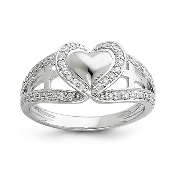 Sterling Silver and CZ Polished Pure Heart Ring