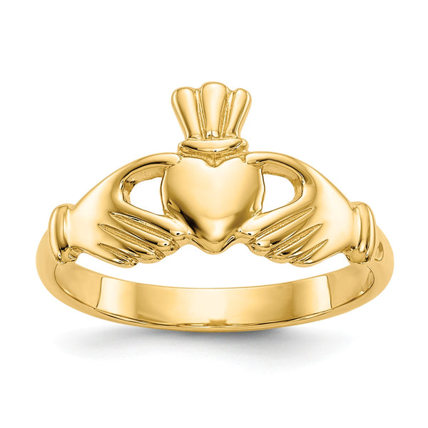 14KT Yellow Gold 4MM Claddagh Ring; Size 6.7