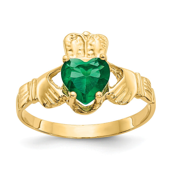 Heart Shape Cubic Zirconia Birthstone Claddagh Ring in 14KT Yellow Gold; Size 5