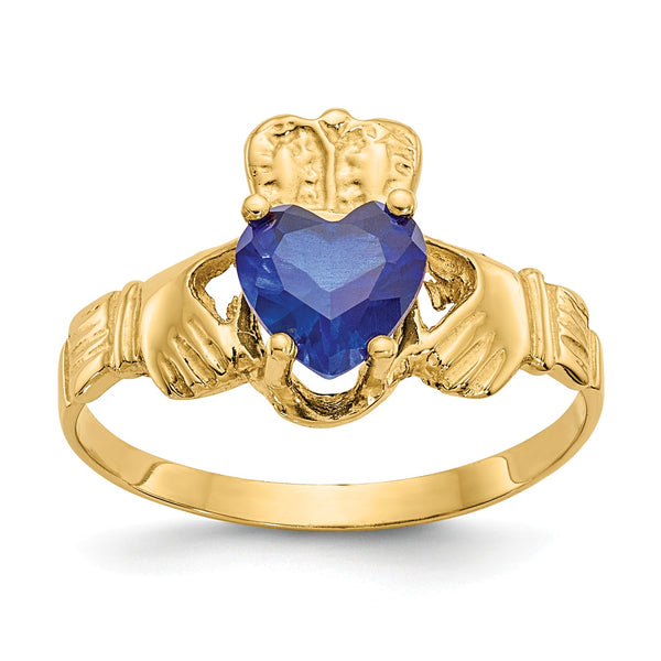 Heart Shape Cubic Zirconia Birthstone Claddagh Ring in 14KT Yellow Gold; Size 5