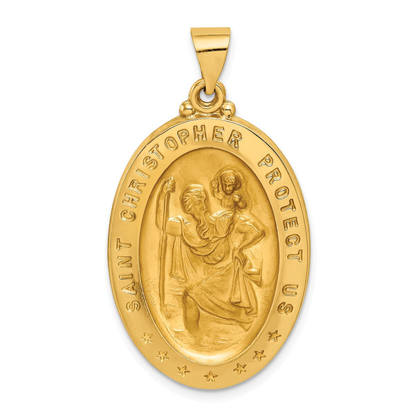 14KT Yellow Gold 39X21MM Medal Saint Christopher Pendant-Chain Not Included