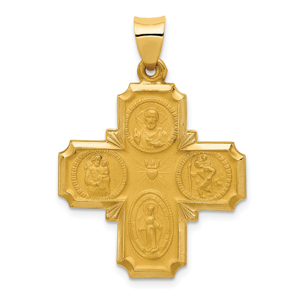 14KT Yellow Gold 34X25MM Four-Way Medal Pendant-Chain Not Included
