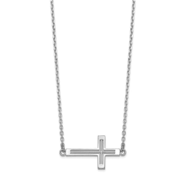 14k White Gold Sideways Cut-out Cross Necklace