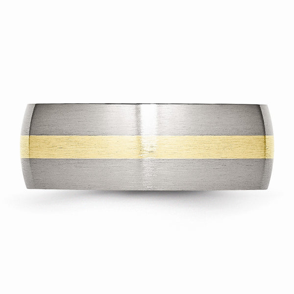 Stainless Steel 14k Yellow Inlay 8mm Brushed Band