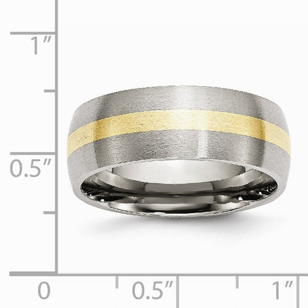 Stainless Steel 14k Yellow Inlay 8mm Brushed Band