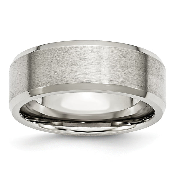 Stainless Steel Flat Beveled Edge 8MM Brushed and Polished Band