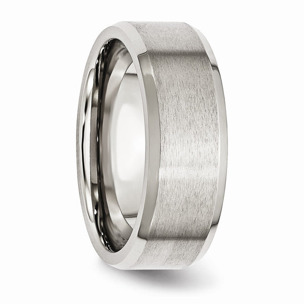 Stainless Steel Flat Beveled Edge 8MM Brushed and Polished Band