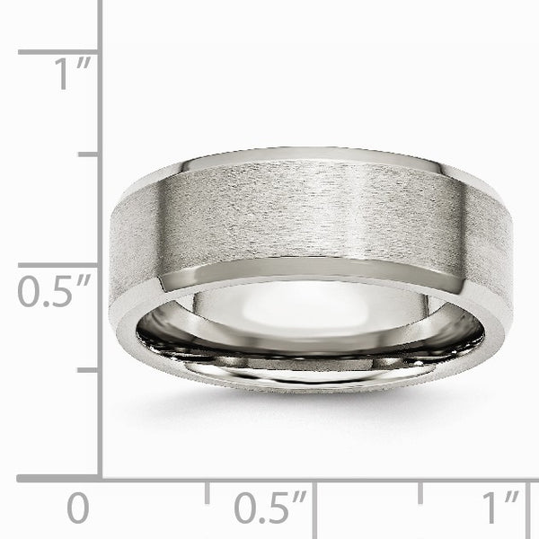 Stainless Steel Flat Beveled Edge 8mm Brushed and Polished Band