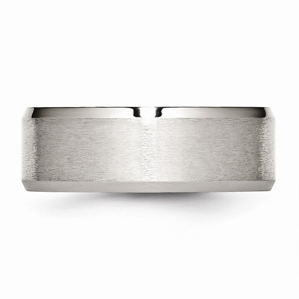 Stainless Steel Flat Beveled Edge 8mm Brushed and Polished Band