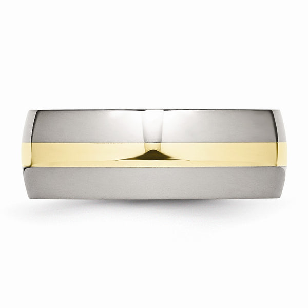Stainless Steel and 14k Yellow Inlay 8mm Polished Band