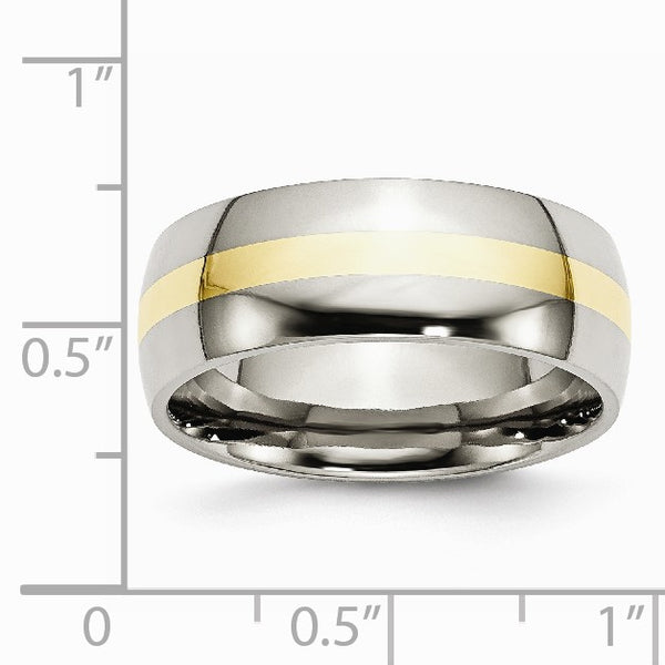 Stainless Steel and 14k Yellow Inlay 8mm Polished Band