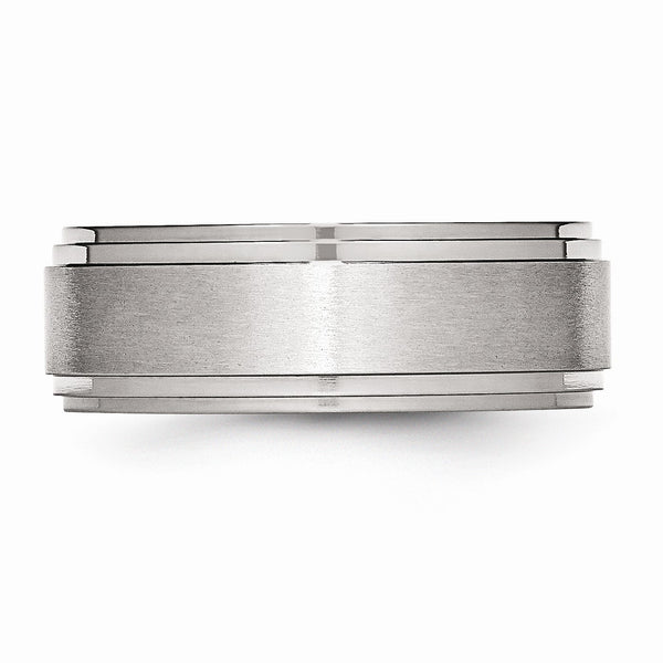Stainless Steel Ridged Edge 8mm Brushed and Polished Band