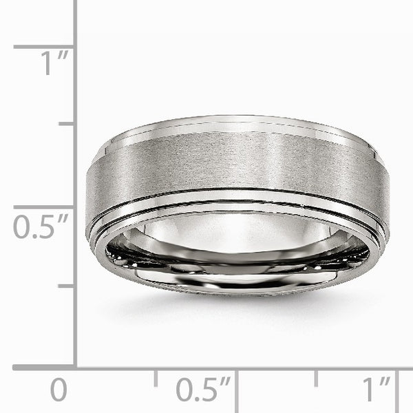 Stainless Steel Ridged Edge 8mm Brushed and Polished Band