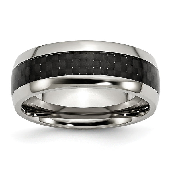 Stainless Steel Polished w/ Black Carbon Fiber 8mm Band