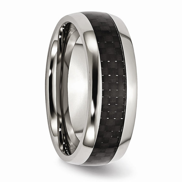 Stainless Steel Polished w/ Black Carbon Fiber 8mm Band
