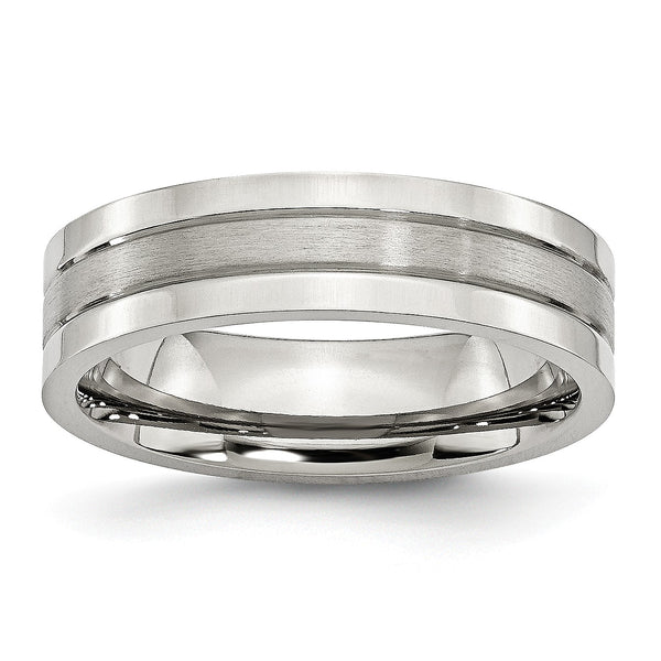 Stainless Steel Grooved 6MM Satin and Polished Band