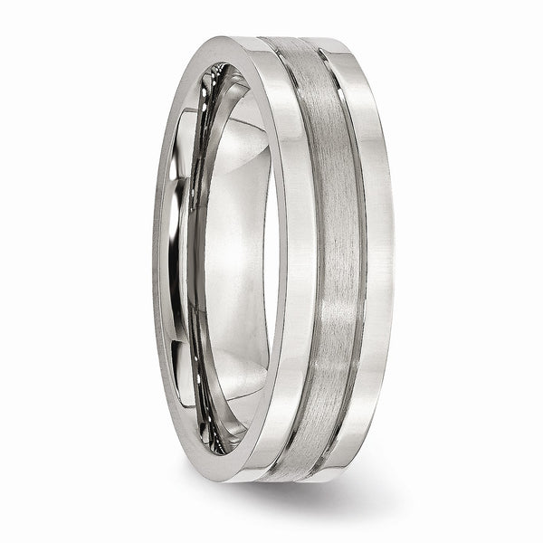 Stainless Steel Grooved 6mm Satin and Polished Band