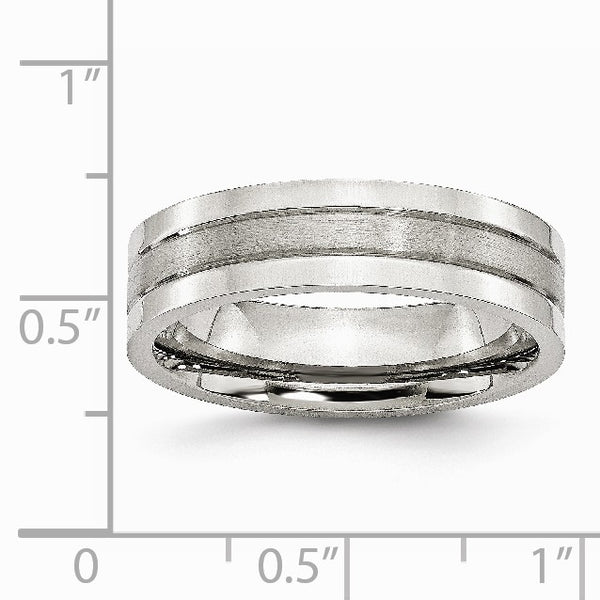 Stainless Steel Grooved 6mm Satin and Polished Band