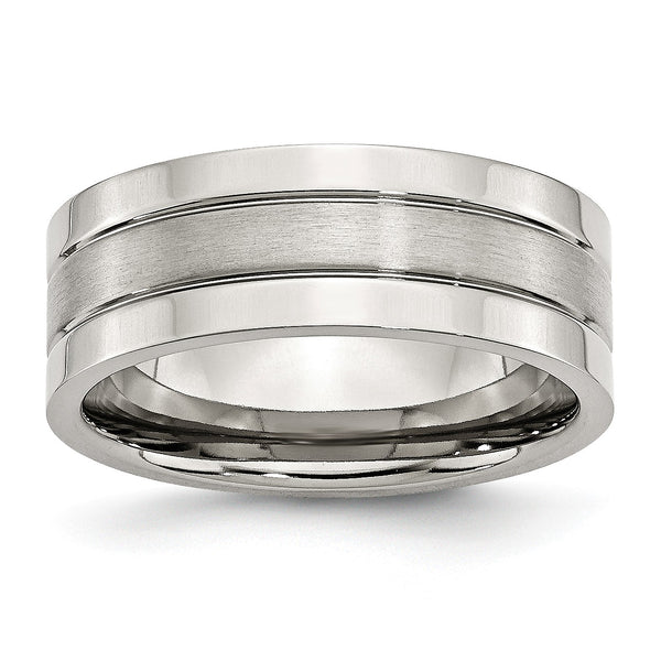 Stainless Steel Grooved 8mm Satin and Polished Band