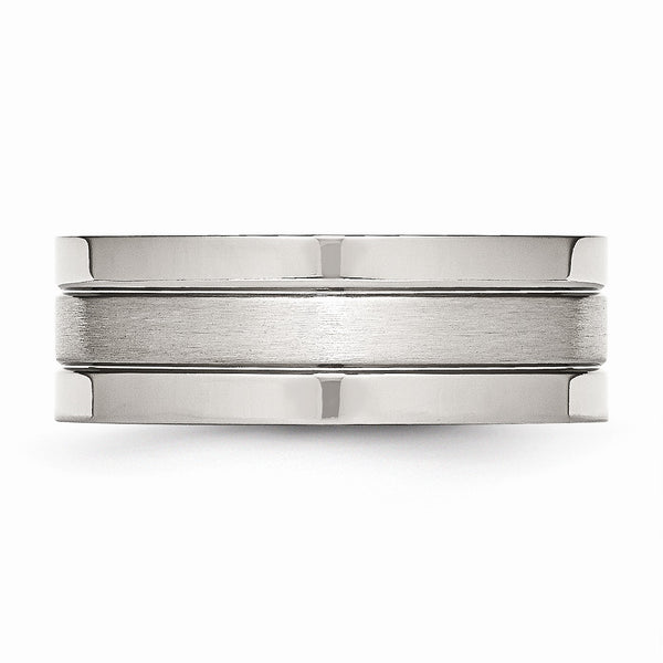 Stainless Steel Grooved 8mm Satin and Polished Band