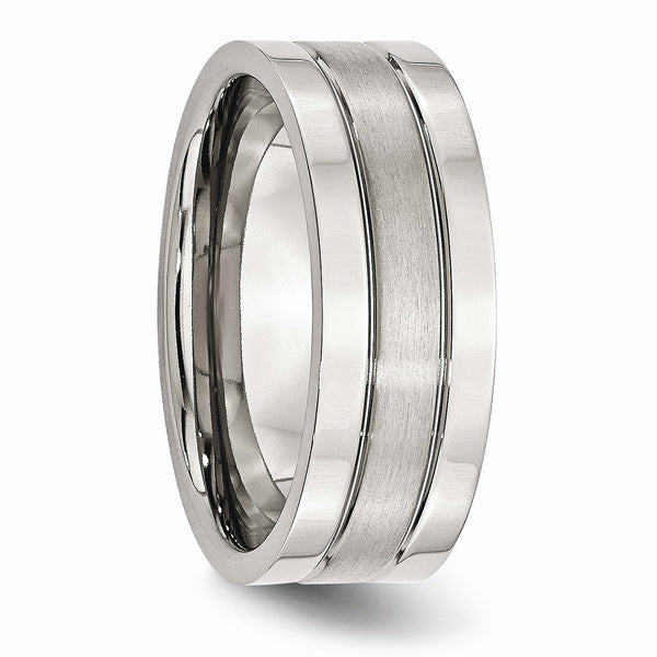 Stainless Steel Grooved 8mm Satin and Polished Band