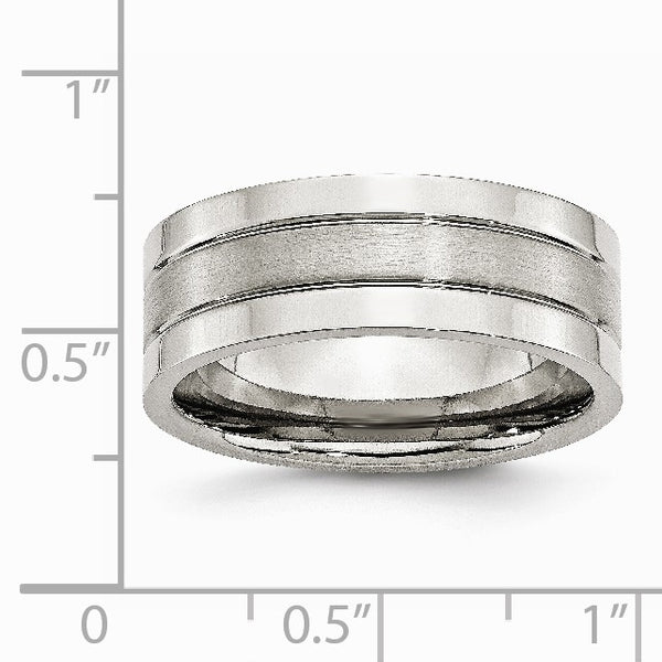 Stainless Steel Grooved 8mm Satin and Polished Band