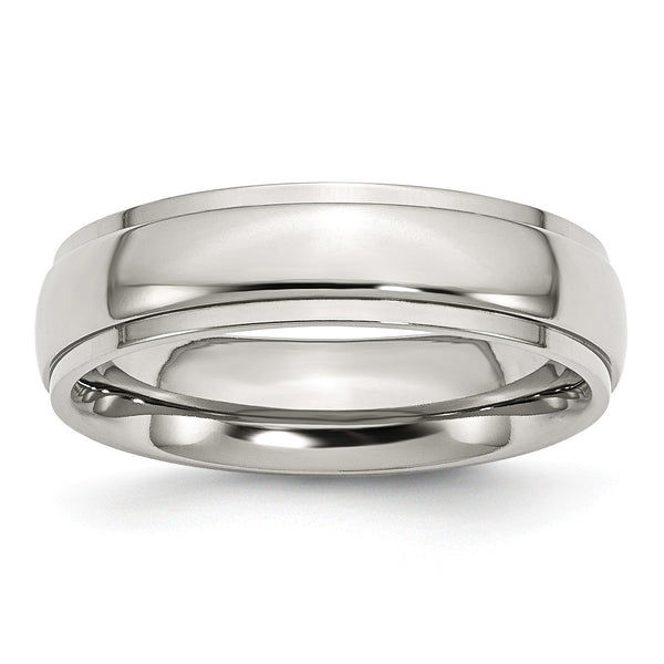 Stainless Steel Ridged Edge 6mm Polished Band