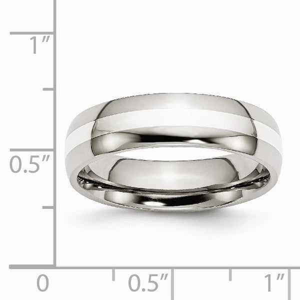 Stainless Steel Sterling Silver Inlay 6mm Polished Band