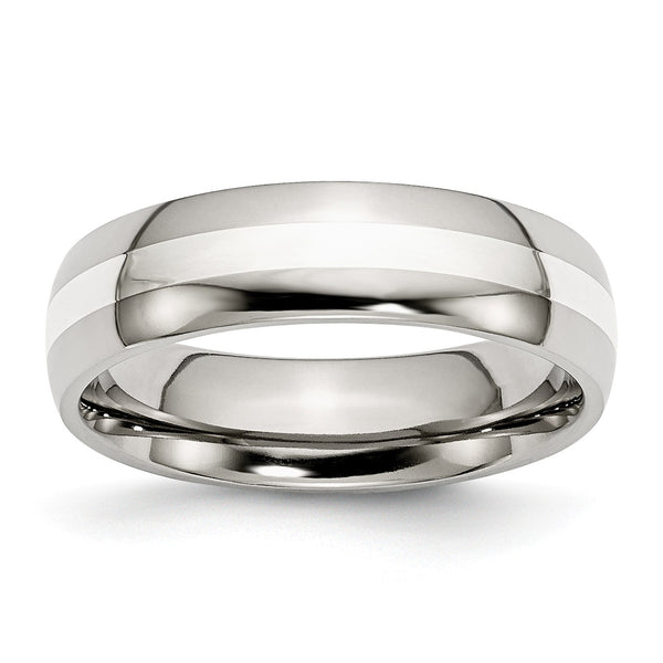 Stainless Steel Sterling Silver Inlay 6mm Polished Band