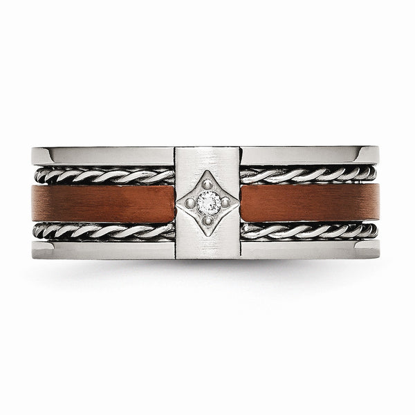 Stainless Steel Brushed Brown IP-plated w/Diamond 8mm Polished Band