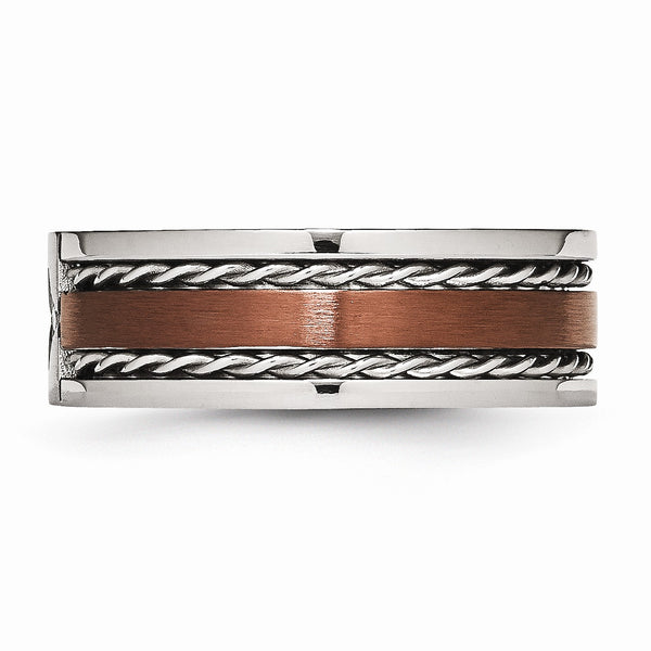 Stainless Steel Brushed Brown IP-plated w/Diamond 8mm Polished Band